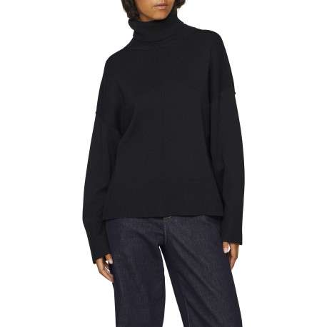Pull noir en maille tricotée pourvu d'un col roulé et de manches longues - Image 6