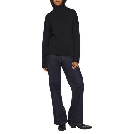 Pull noir en maille tricotée pourvu d'un col roulé et de manches longues - Image 7
