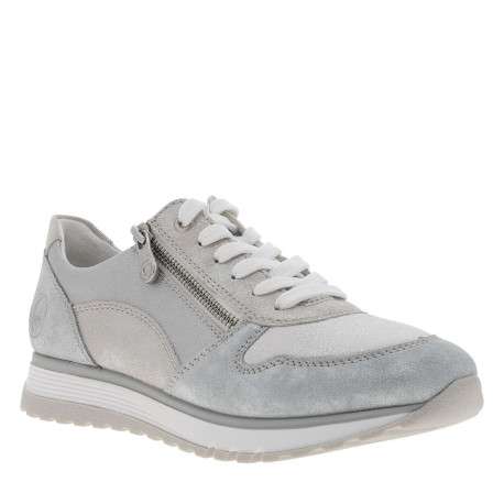 Baskets running en cuir argenté à talon plat avec des lacets et un zip latéral - Image 3
