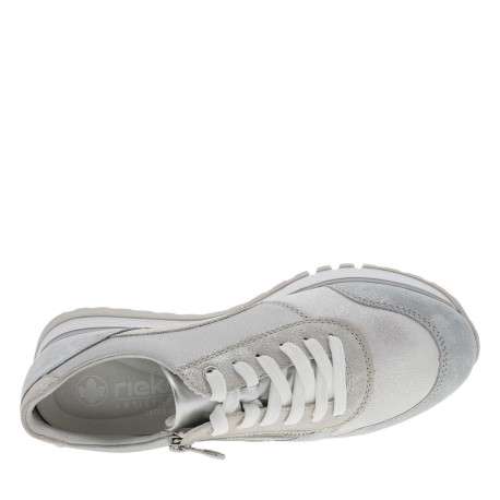 Baskets running en cuir argenté à talon plat avec des lacets et un zip latéral - Image 4