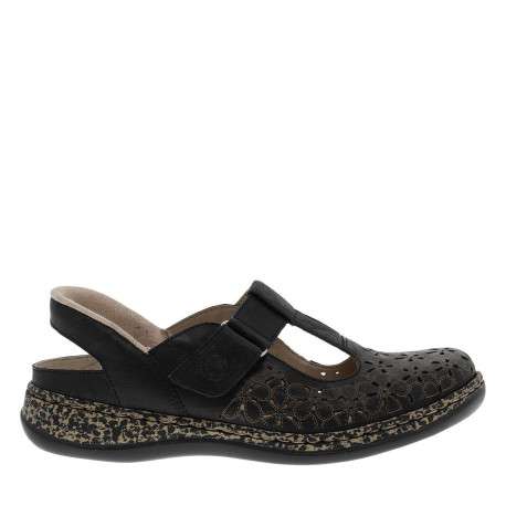 Ballerines emboitant en cuir noires à talon plat avec une bande auto-agrippante - Image 2