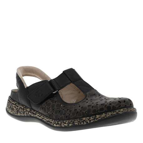 Ballerines emboitant en cuir noires à talon plat avec une bande auto-agrippante - Image 3