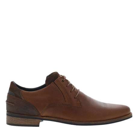 Derbies en cuir cognac à talon plat avec lacets ronds et fentes sur les côtés - Image 2