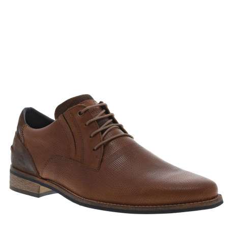 Derbies en cuir cognac à talon plat avec lacets ronds et fentes sur les côtés - Image 3