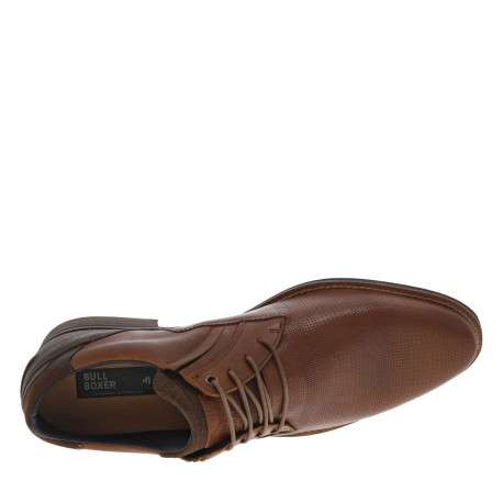Derbies en cuir cognac à talon plat avec lacets ronds et fentes sur les côtés - Image 4