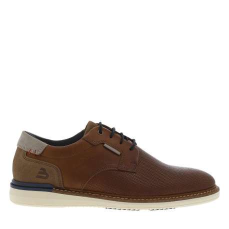 Baskets basses style derbies en cuir cognac avec lacets ronds marine - Image 2