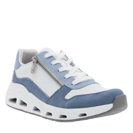 Baskets running bleues à talon compensé bas avec des lacets et un zip latéral - Image 3