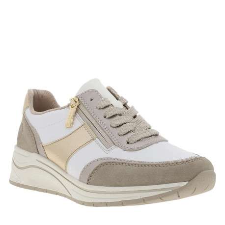 Sneakers en cuir blanches et dorées à talon compensé avec des lacets - Image 3