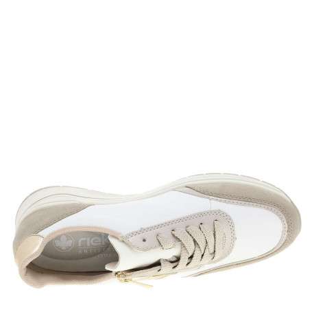 Sneakers en cuir blanches et dorées à talon compensé avec des lacets - Image 4