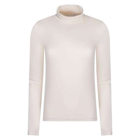 T-shirt écru en coton uni coupe droite avec col roulé