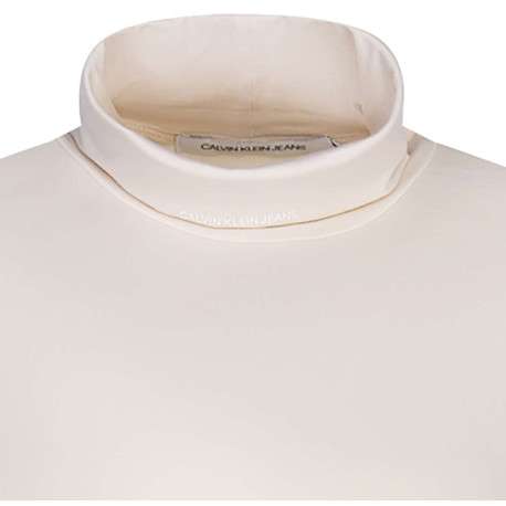 T-shirt écru en coton uni coupe droite avec col roulé - Image 3