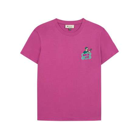 T-shirt en coton fuchsia uni avec une coupe droite et un col rond