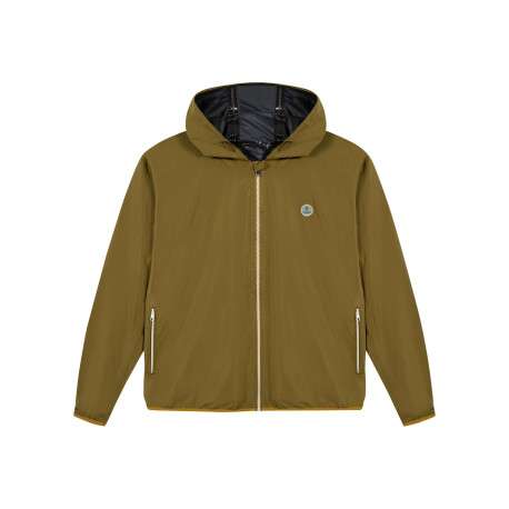 Veste imperméable kaki unie avec une coupe droite et un col à capuche