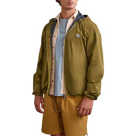 Veste imperméable kaki unie avec une coupe droite et un col à capuche - Image 4