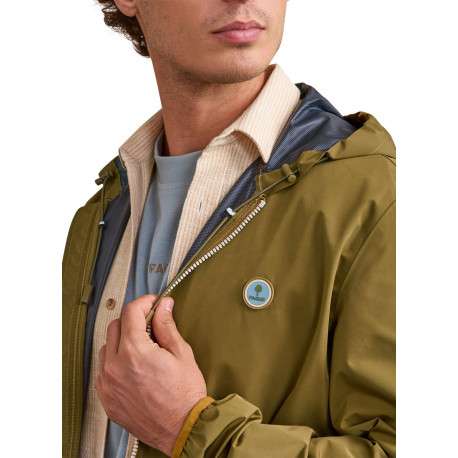 Veste imperméable kaki unie avec une coupe droite et un col à capuche - Image 6