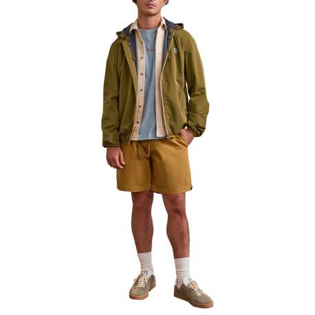 Veste imperméable kaki unie avec une coupe droite et un col à capuche - Image 7