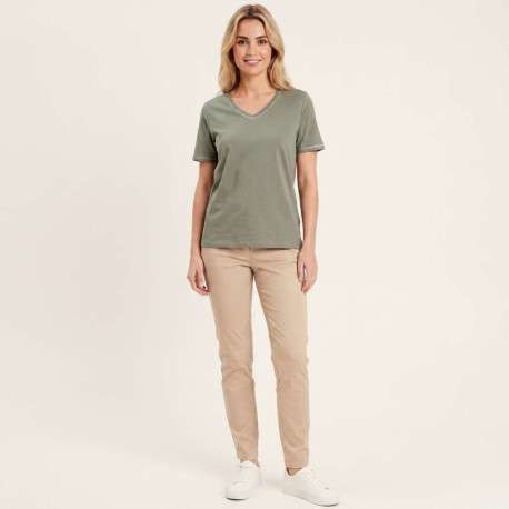 T-shirt kaki uni avec une coupe ajustée un col v et des manches courtes - Image 3