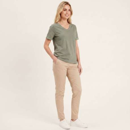 T-shirt kaki uni avec une coupe ajustée un col v et des manches courtes - Image 4