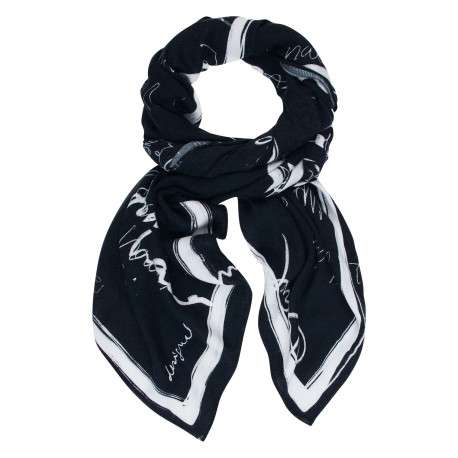 Foulard noir avec des imprimés blancs et un revêtement en maille tressée - Image 3