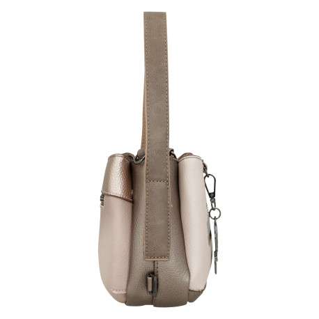 Sac à main porté épaule beige à motifs avec une poche extérieure zippée - Image 5