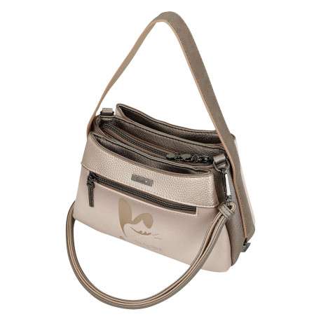 Sac à main porté épaule beige à motifs avec une poche extérieure zippée - Image 6