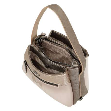 Sac à main porté épaule beige à motifs avec une poche extérieure zippée - Image 8