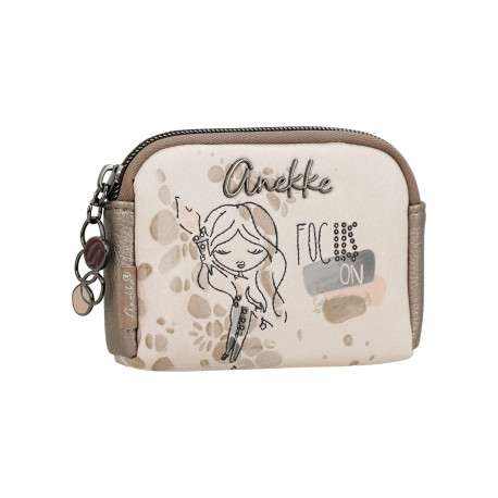 Porte-monnaie beige imprimé avec une petite poche arrière zippée - Image 2