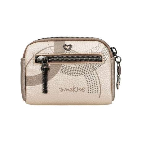 Porte-monnaie beige imprimé avec une petite poche arrière zippée - Image 3