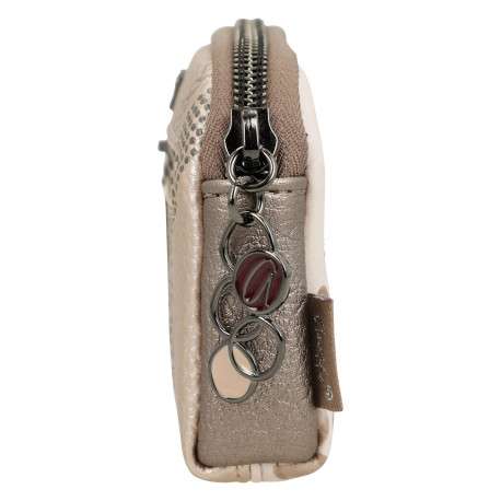 Porte-monnaie beige imprimé avec une petite poche arrière zippée - Image 4