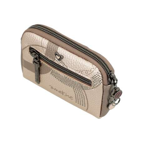 Porte-monnaie beige imprimé avec une petite poche arrière zippée - Image 5