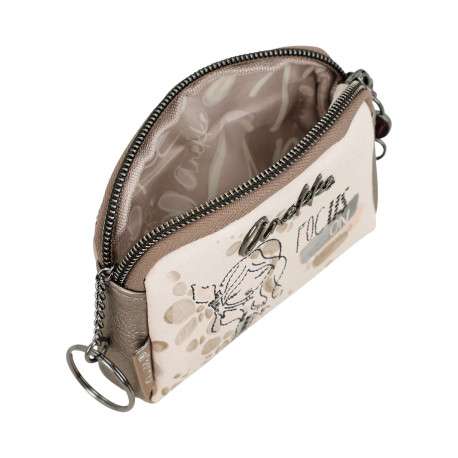 Porte-monnaie beige imprimé avec une petite poche arrière zippée - Image 6