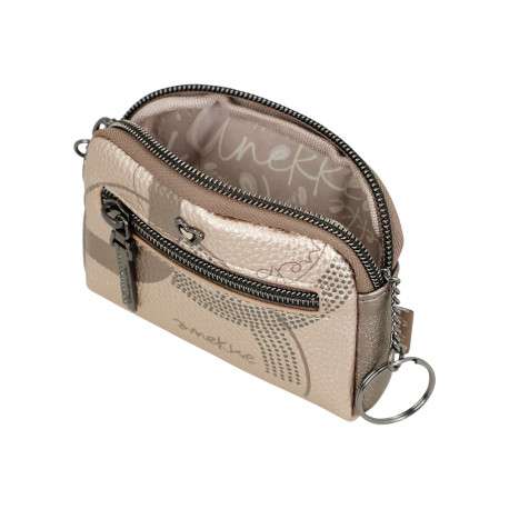 Porte-monnaie beige imprimé avec une petite poche arrière zippée - Image 7