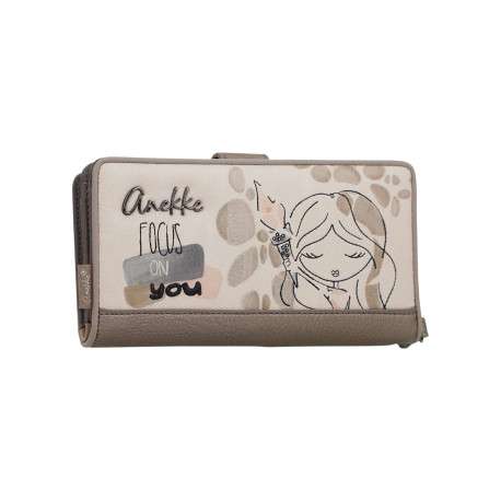 Portefeuille beige imprimé avec une fermeture zippée et un bouton-pression - Image 2