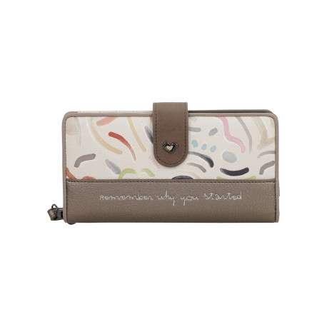 Portefeuille beige imprimé avec une fermeture zippée et un bouton-pression - Image 3