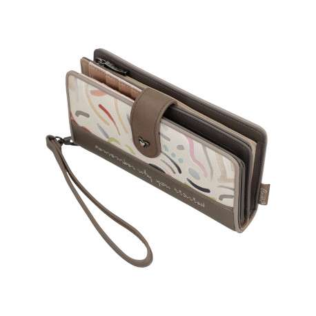 Portefeuille beige imprimé avec une fermeture zippée et un bouton-pression - Image 5