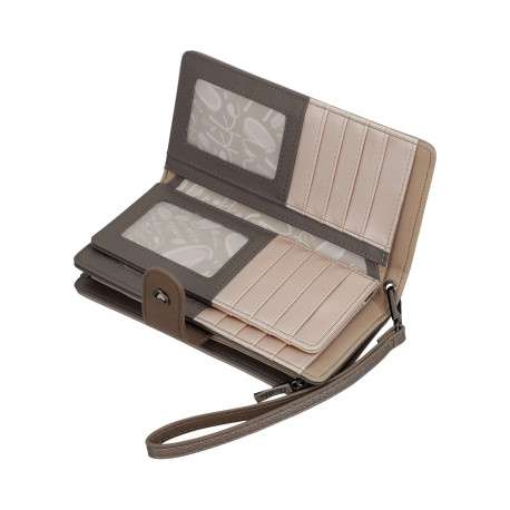 Portefeuille beige imprimé avec une fermeture zippée et un bouton-pression - Image 6