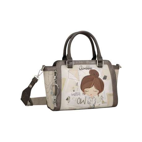 Sac porté main écru imprimé avec des anses et une bandoulière amovible - Image 2