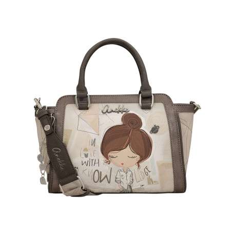 Sac porté main écru imprimé avec des anses et une bandoulière amovible - Image 3