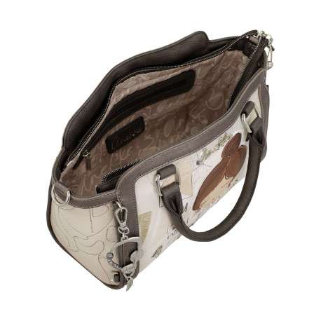 Sac porté main écru imprimé avec des anses et une bandoulière amovible - Image 7