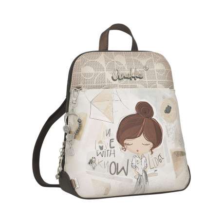 Sac à dos écru imprimé avec une fermeture zippée et un imprimé de la marque - Image 2