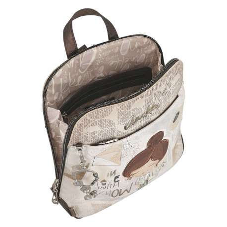 Sac à dos écru imprimé avec une fermeture zippée et un imprimé de la marque - Image 6