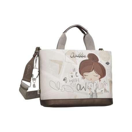 Sac porté main écru imprimé avec un imprimé de la marque sur le pourtour - Image 2