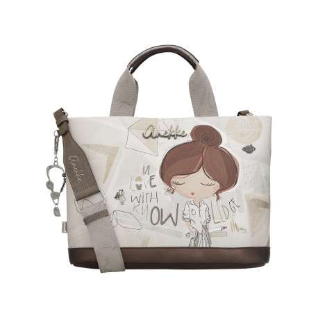 Sac porté main écru imprimé avec un imprimé de la marque sur le pourtour - Image 3