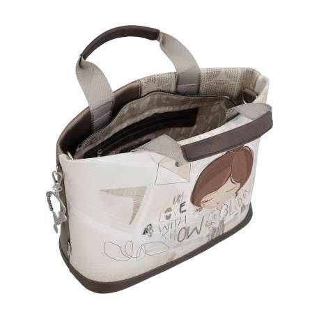 Sac porté main écru imprimé avec un imprimé de la marque sur le pourtour - Image 7