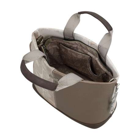 Sac porté main écru imprimé avec un imprimé de la marque sur le pourtour - Image 8