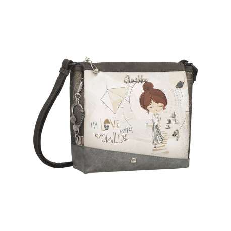 Sac à bandoulière écru imprimé avec un logo de la marque métallique à l'avant - Image 2