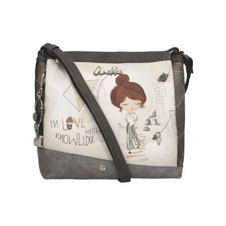 Sac à bandoulière écru imprimé avec un logo de la marque métallique à l'avant - Image 3