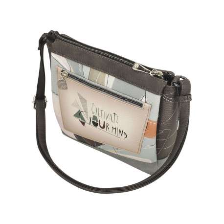 Sac à bandoulière écru imprimé avec un logo de la marque métallique à l'avant - Image 6