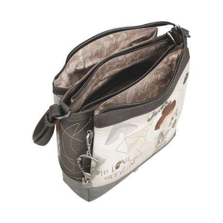 Sac à bandoulière écru imprimé avec un logo de la marque métallique à l'avant - Image 7