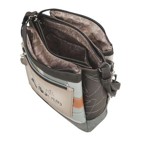 Sac à bandoulière écru imprimé avec un logo de la marque métallique à l'avant - Image 8